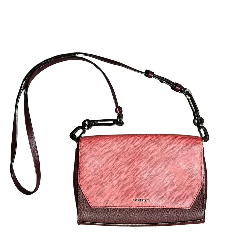 Coach Crosstown Colorblock Leather Crossbody Bag Burgundy - Picture 2 of 12